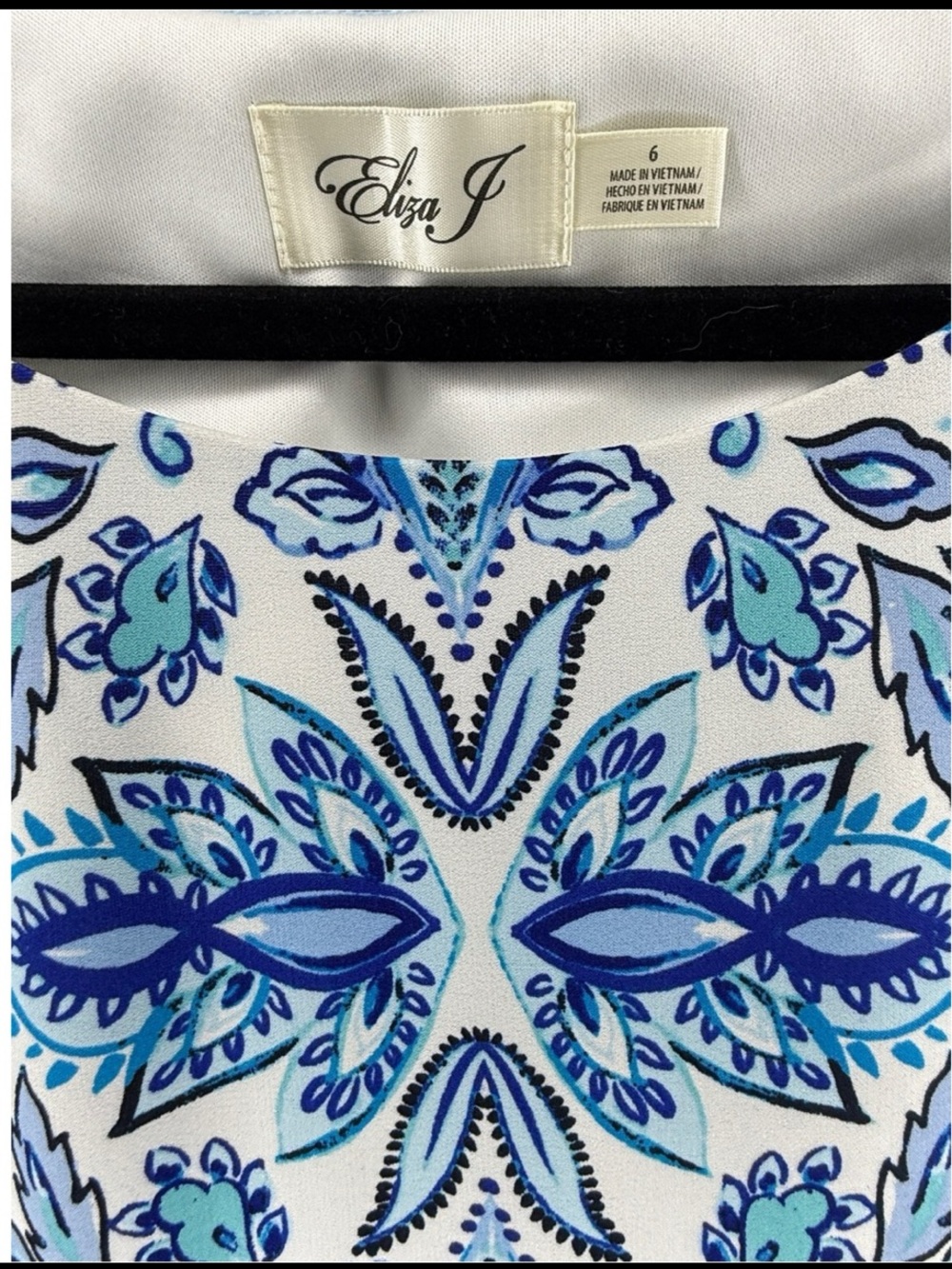 Eliza J Sz 6 Elegant blue and white paisley shift dress half sleeves | EUC - Picture 3 of 5